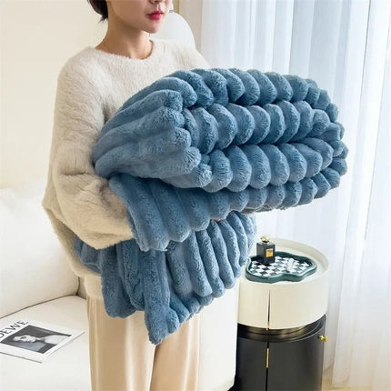 Cozy Striped Flannel Fleece Throw Blanket – Soft & Lightweight for Living Room or Bedroom