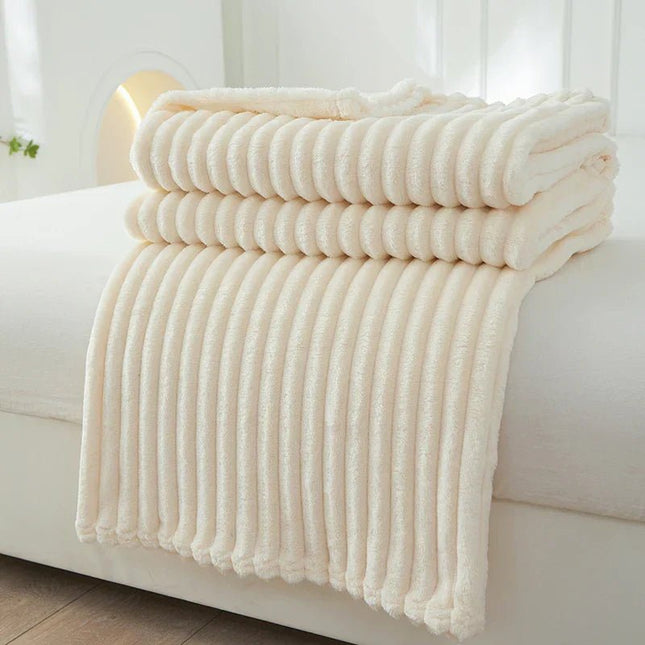 Cozy Striped Flannel Fleece Throw Blanket – Soft & Lightweight for Living Room or Bedroom