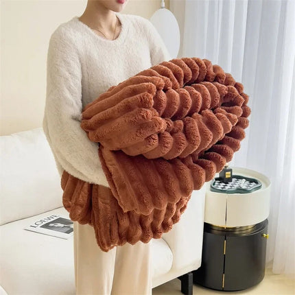 Cozy Striped Flannel Fleece Throw Blanket – Soft & Lightweight for Living Room or Bedroom