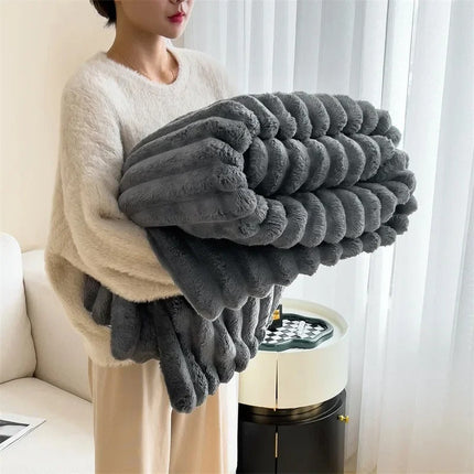 Cozy Striped Flannel Fleece Throw Blanket – Soft & Lightweight for Living Room or Bedroom
