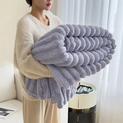 Cozy Striped Flannel Fleece Throw Blanket – Soft & Lightweight for Living Room or Bedroom