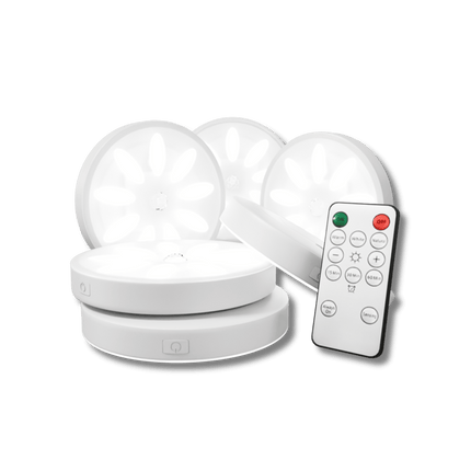 Wireless LED Puck Lights with Remote Control – Dimmable Under Cabinet Lighting with Timer & Adhesive Mount – Battery Operated, 3 Color Modes