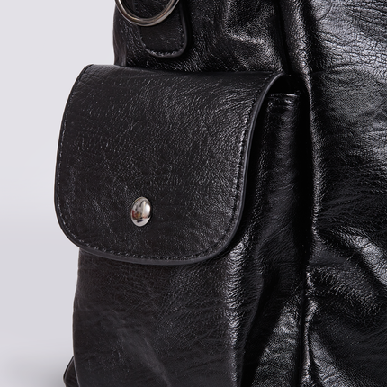 Black Leather Shoulder Bag with Side Pockets – Spacious & Elegant Women’s Leather Handbag