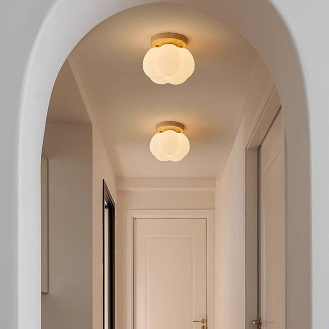 LED Pumpkin-Shaped Flush Mount Ceiling Light 6.3" Ø x 5.5" H — Cozy Ambient Lighting for Kids Room, Hallway & Kitchen