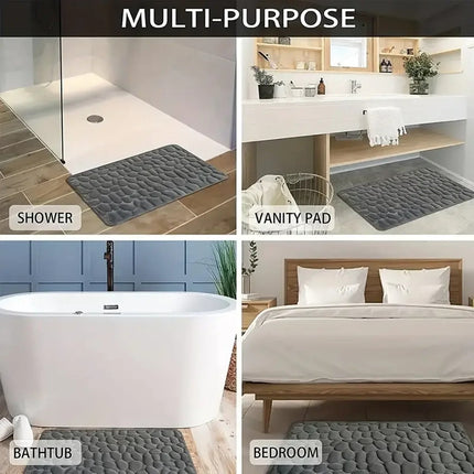 CobbleSoft 3D Pebble Bath Mat 16" x 24" – Non-Slip, Quick-Dry & Ultra-Absorbent Bathroom Rug
