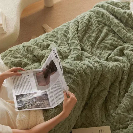 Double-Layer Wool & Fleece Throw Blanket 59" x 79" – Soft, Warm & Stylish for Couch or Bed