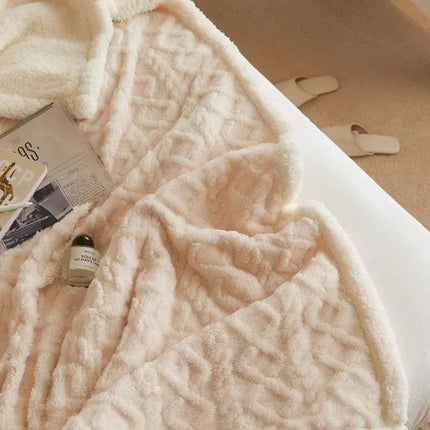 Double-Layer Wool & Fleece Throw Blanket 59" x 79" – Soft, Warm & Stylish for Couch or Bed