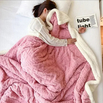 Double-Layer Wool & Fleece Throw Blanket 59" x 79" – Soft, Warm & Stylish for Couch or Bed