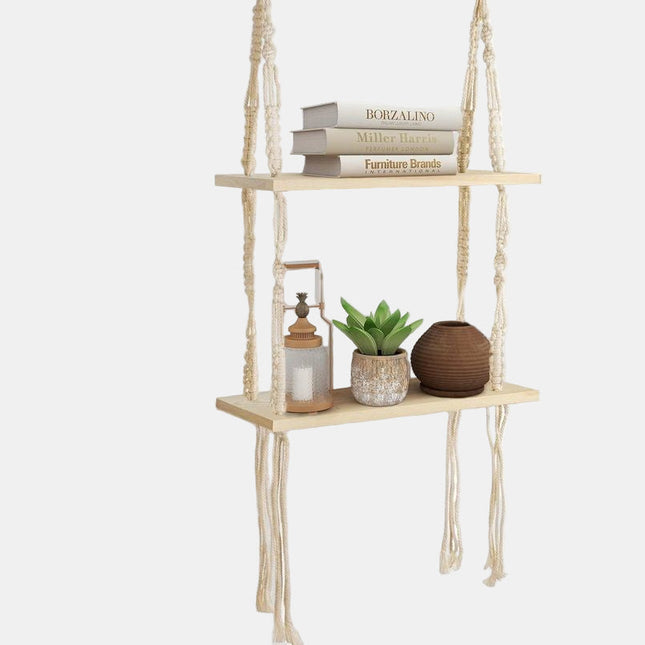 Handmade Double Wooden Wall Shelf 15.7" x 5.5" – Boho Wall Décor & Stylish Storage for Home