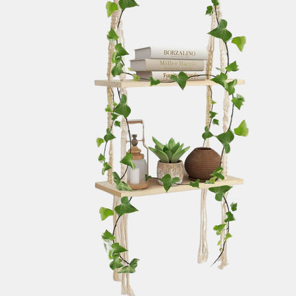 Handmade Double Wooden Wall Shelf 15.7" x 5.5" – Boho Wall Décor & Stylish Storage for Home