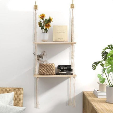 Handmade Double Wood Wall Shelf – Boho Chic Hanging Decor & Stylish Storage 15.7" x 5.5" x 37"