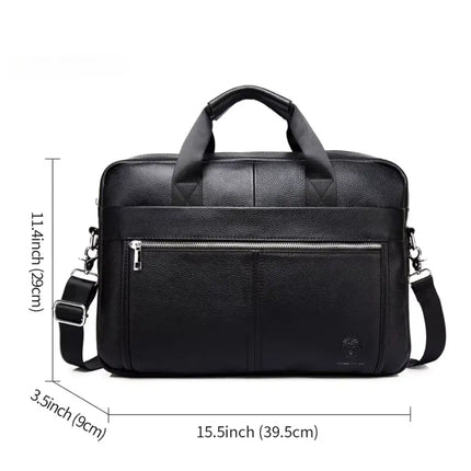 Premium Black Leather Laptop Bag for Men – 15.6" Water-Resistant Briefcase with Multiple Compartments