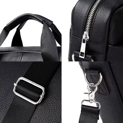 Premium Black Leather Laptop Bag for Men – 15.6" Water-Resistant Briefcase with Multiple Compartments