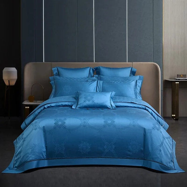 Elegant Navy Blue Duvet Cover Set – 100% Egyptian Cotton, 79" x 91", Includes 2 Pillow Shams