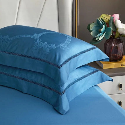Elegant Navy Blue Duvet Cover Set – 100% Egyptian Cotton, 79" x 91", Includes 2 Pillow Shams