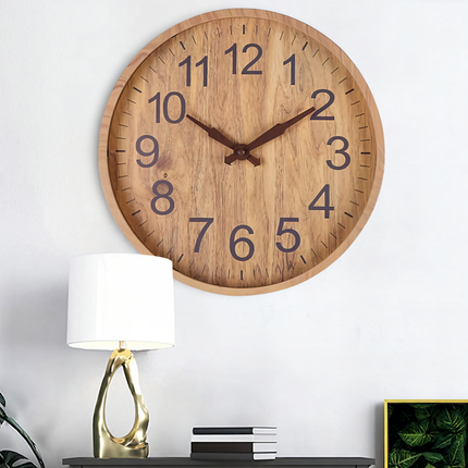 Silent Wooden Wall Clock 12" – Large Numbers, Rustic Modern Design for Home Décor