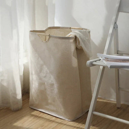 Japanese-Inspired Foldable Laundry Basket – Neutral Beige Cotton & Linen Storage Bin with Handles