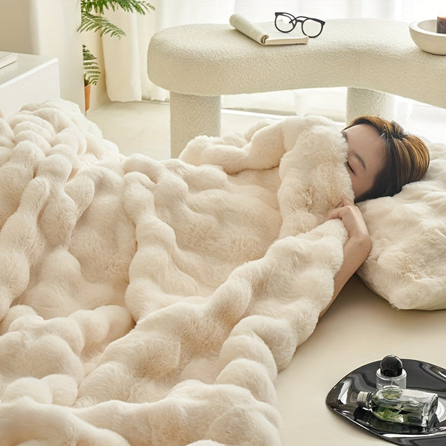 Ultra-Soft Beige Fleece Throw Blanket 51" x 63" – Plush Cozy Accent for Couch & Bedroom