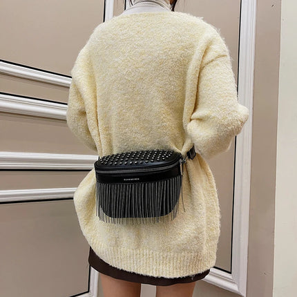 Trendy Fringe Crossbody Bag – PU Leather Shoulder Bag with Zipper & Adjustable Strap