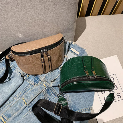 Trendy Croco Waist Bag with Double Zipper – Stylish & Functional Fanny Pack