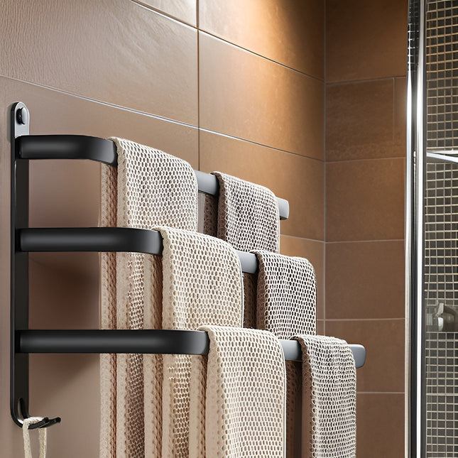 Wall-Mounted Towel Rack Ladder – No-Drill Installation, Space-Saving Aluminum Bathroom Organizer