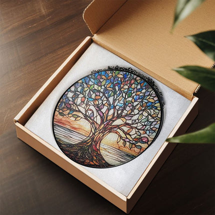 Handcrafted Tree of Life Stained Glass Suncatcher 8" – Colorful Window Hanging for Home & Garden