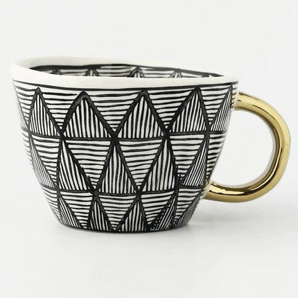 Elegant Hand-Painted Ceramic Mug with Gold Handle – 12 oz Artistic Coffee & Tea Cup
