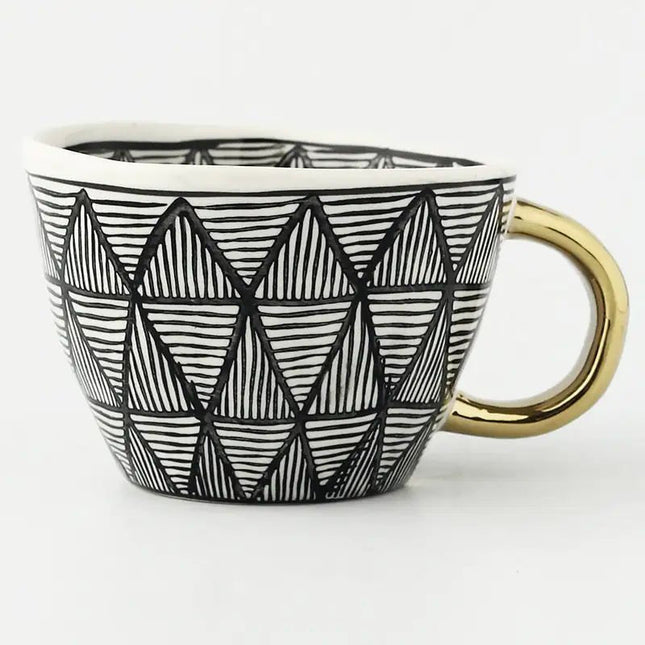 Elegant Hand-Painted Ceramic Mug with Gold Handle – 12 oz Artistic Coffee & Tea Cup
