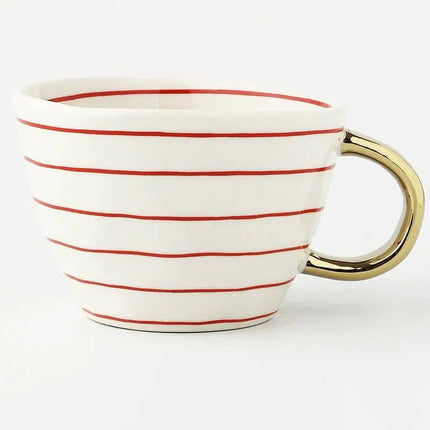 Elegant Hand-Painted Ceramic Mug with Gold Handle – 12 oz Artistic Coffee & Tea Cup