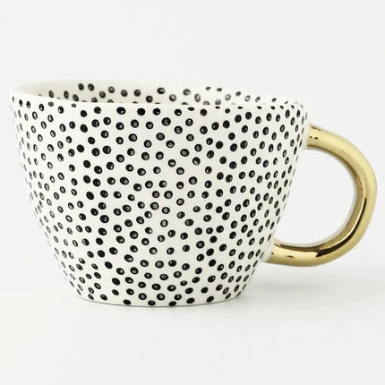 Elegant Hand-Painted Ceramic Mug with Gold Handle – 12 oz Artistic Coffee & Tea Cup