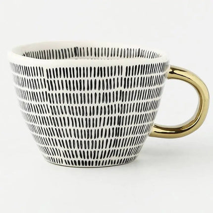 Elegant Hand-Painted Ceramic Mug with Gold Handle – 12 oz Artistic Coffee & Tea Cup