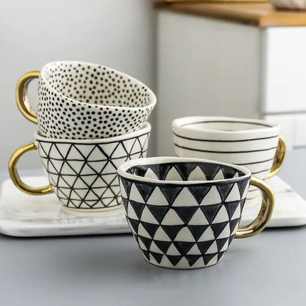 Elegant Hand-Painted Ceramic Mug with Gold Handle – 12 oz Artistic Coffee & Tea Cup
