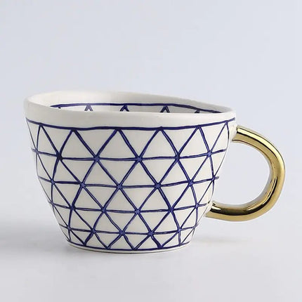 Elegant Hand-Painted Ceramic Mug with Gold Handle – 12 oz Artistic Coffee & Tea Cup