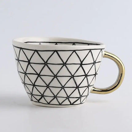Elegant Hand-Painted Ceramic Mug with Gold Handle – 12 oz Artistic Coffee & Tea Cup