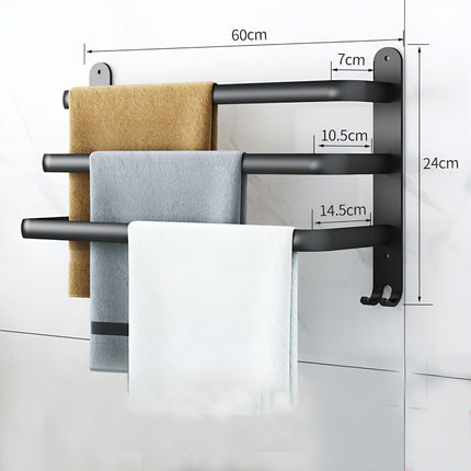 3-Tier Black Wall Towel Rack – No-Drill Bathroom Organizer & Space-Saving Storage Shelf