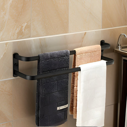 3-Tier Black Wall Towel Rack – No-Drill Bathroom Organizer & Space-Saving Storage Shelf