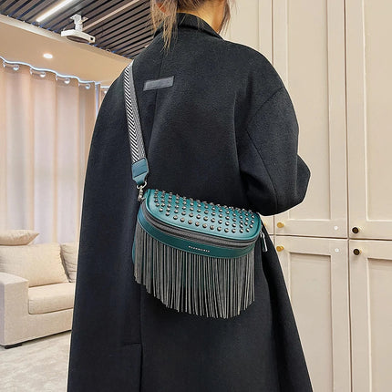 Trendy Fringe Crossbody Bag – PU Leather Shoulder Bag with Zipper & Adjustable Strap