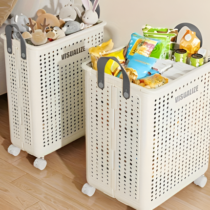 Rolling Laundry & Storage Basket with Handles – Collapsible Organizer on Wheels