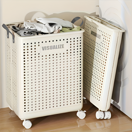 Rolling Laundry Hamper with Lid & Handles – Foldable Slim Clothes Basket on Wheels for Bedroom, Bathroom & Laundry Room