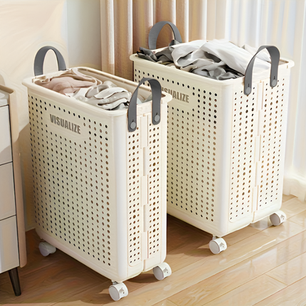 Rolling Laundry Hamper with Lid & Handles – Foldable Slim Clothes Basket on Wheels for Bedroom, Bathroom & Laundry Room