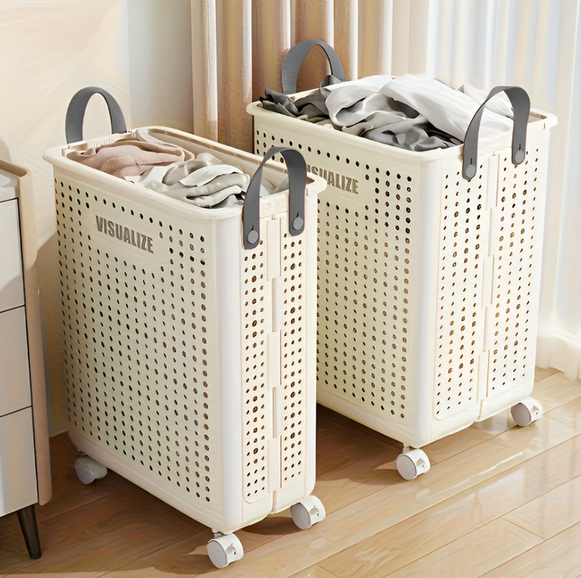 Rolling Laundry Hamper with Lid & Handles – Foldable Slim Clothes Basket on Wheels for Bedroom, Bathroom & Laundry Room