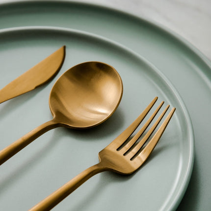 Elegant Gold Stainless Steel Flatware Set – 24-Piece Service for 6 | Dishwasher Safe