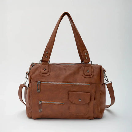 Women's PU Leather Shoulder Bag with Multiple Pockets – Spacious Handbag for Daily Use