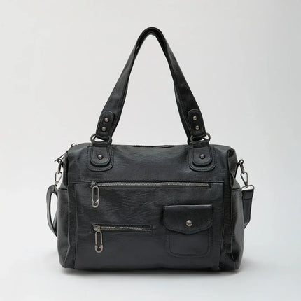 Women's PU Leather Shoulder Bag with Multiple Pockets – Spacious Handbag for Daily Use