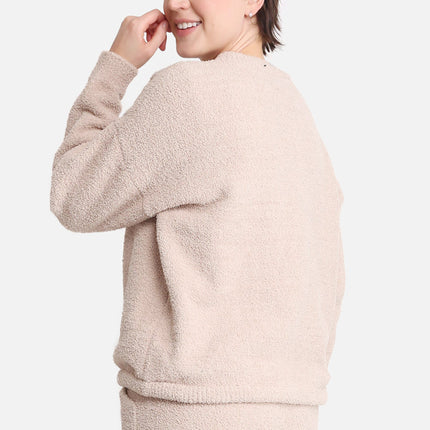 Women’s Soft Loungewear Sweater with Drawstring Hem – Beige & Black
