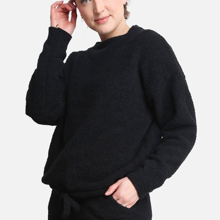 Women’s Soft Loungewear Sweater with Drawstring Hem – Beige & Black