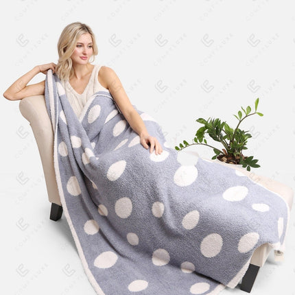 Polka Dot Luxe Fleece Throw Blanket – Soft & Cozy Microfiber Plaid in Blue or Coffee Brown (130x150 cm)