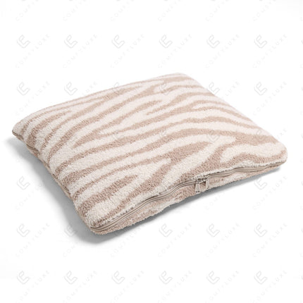 Zebra Print 2-in-1 Throw Blanket & Pillow – Ultra-Soft Microfiber, Beige Safari Design