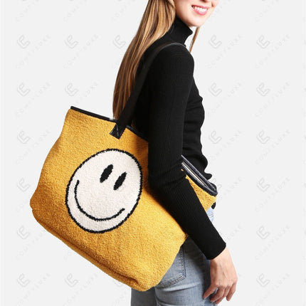 Happy Face Tote Bag – Spacious & Soft Smiley Print Shopper