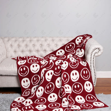 Mini Happy Face Luxe Fleece Throw Blanket – Ultra-Soft Polyester Microfiber, 130×150 cm, Cozy & Stylish Home Décor